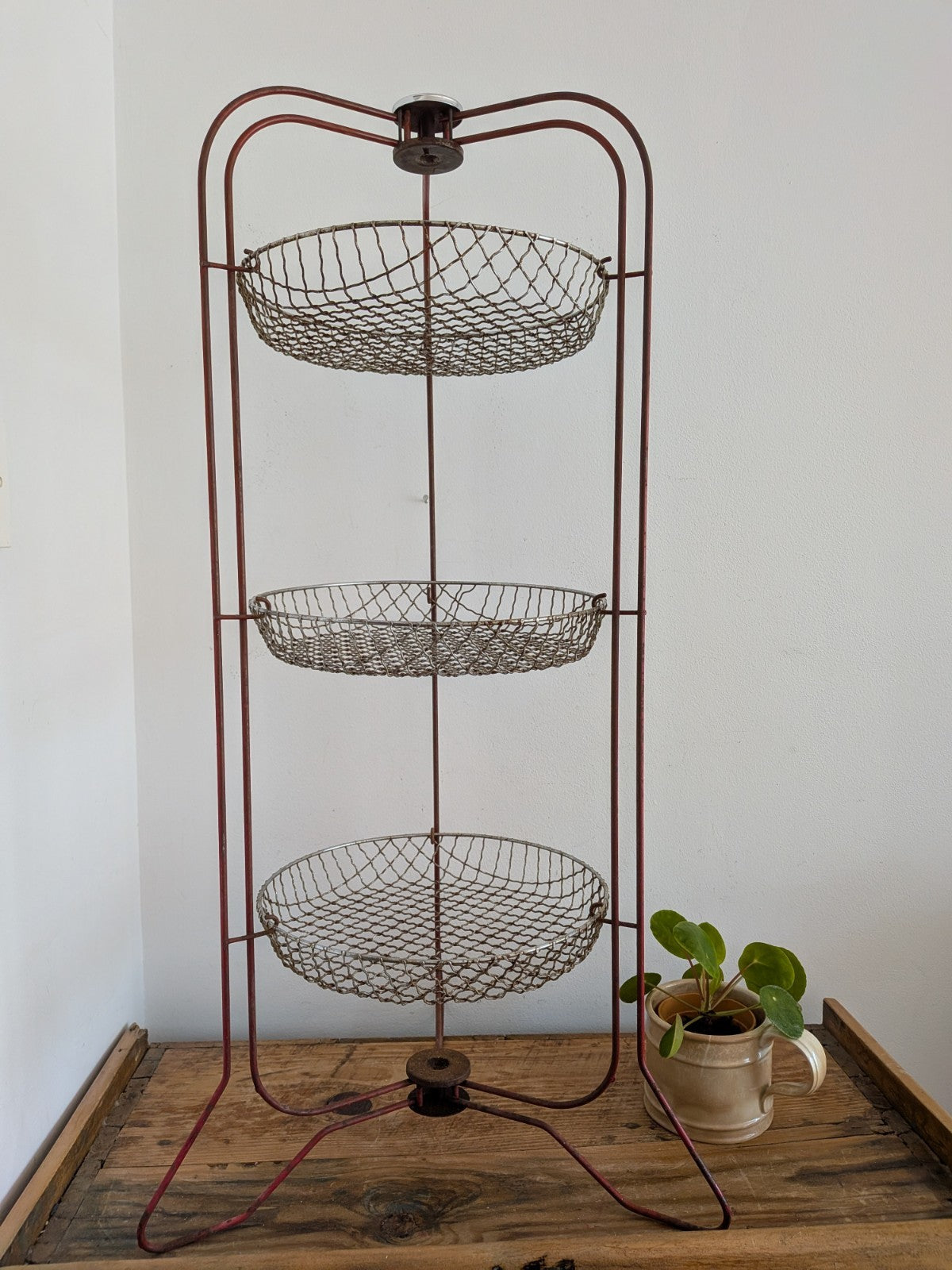 Vintage Retro Metal 3 Tier Vegetable Rack Storage Fruit Fold Baskets Kitchen Red