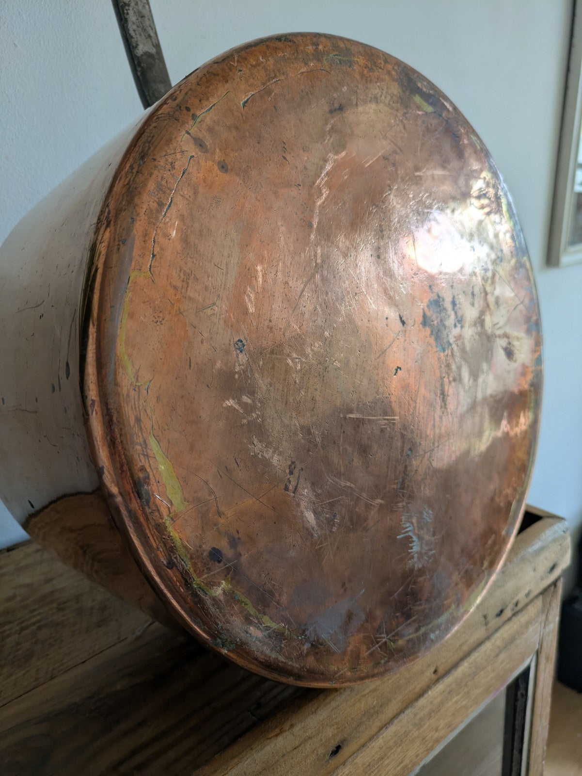 X Large Antique Georgian Copper Sauce Pan 6.9kg 32D 18.7H XL Huge Chef Cooking