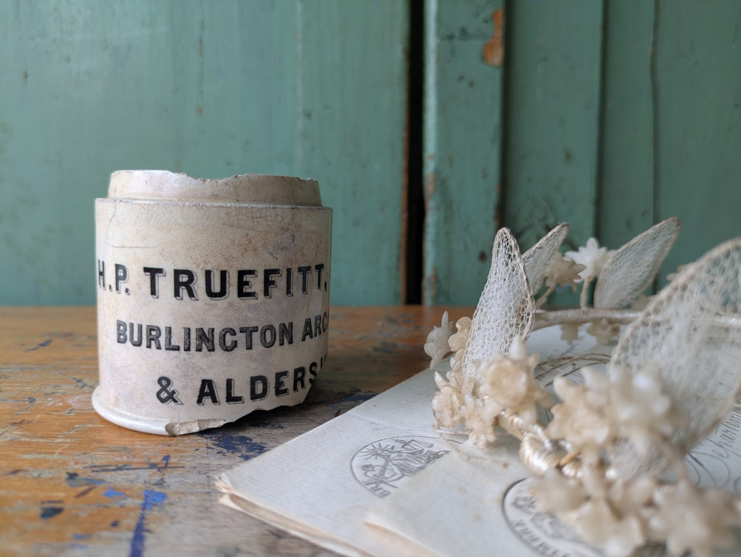 ANTIQUE c1890s H.P. TRUEFITT BURLINGTON ARCADE LONDON & ALDERSHOT COLD CREAM POT