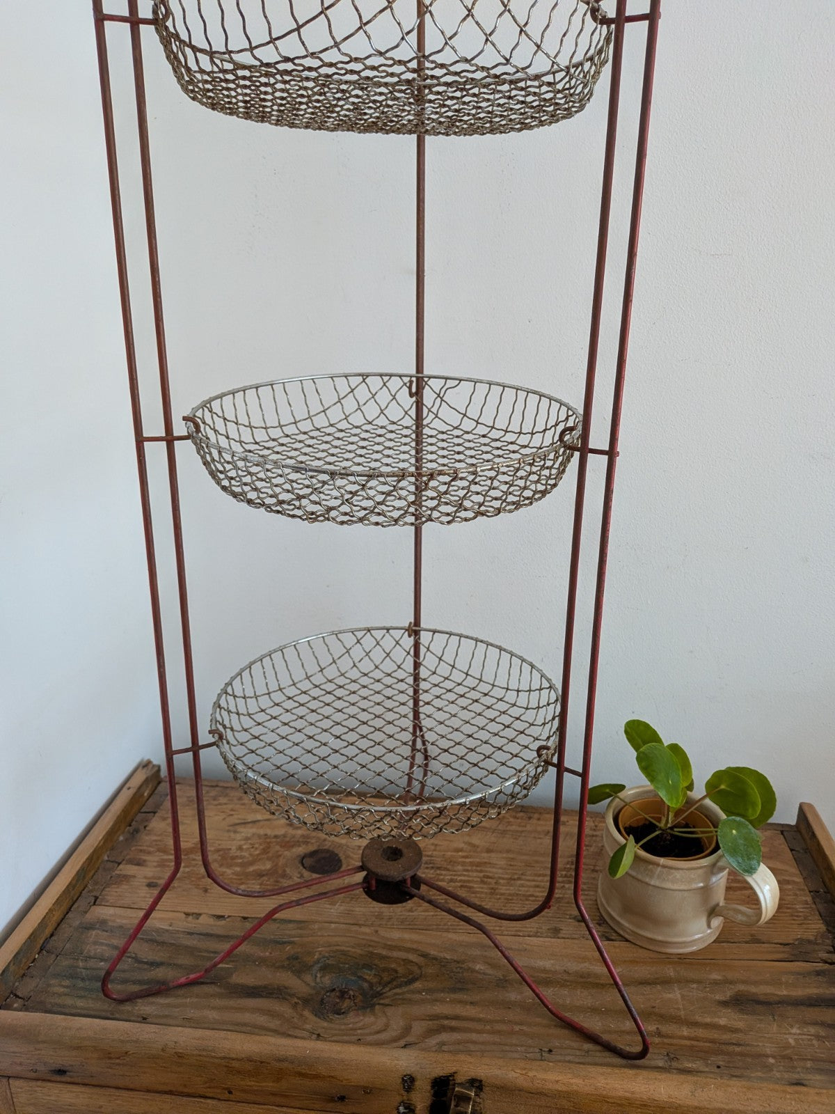 Vintage Retro Metal 3 Tier Vegetable Rack Storage Fruit Fold Baskets Kitchen Red