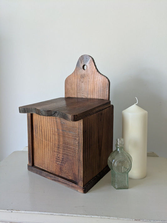Antique Vintage Pine Candle Salt Box wall sconce keys Gothic original old shelf.