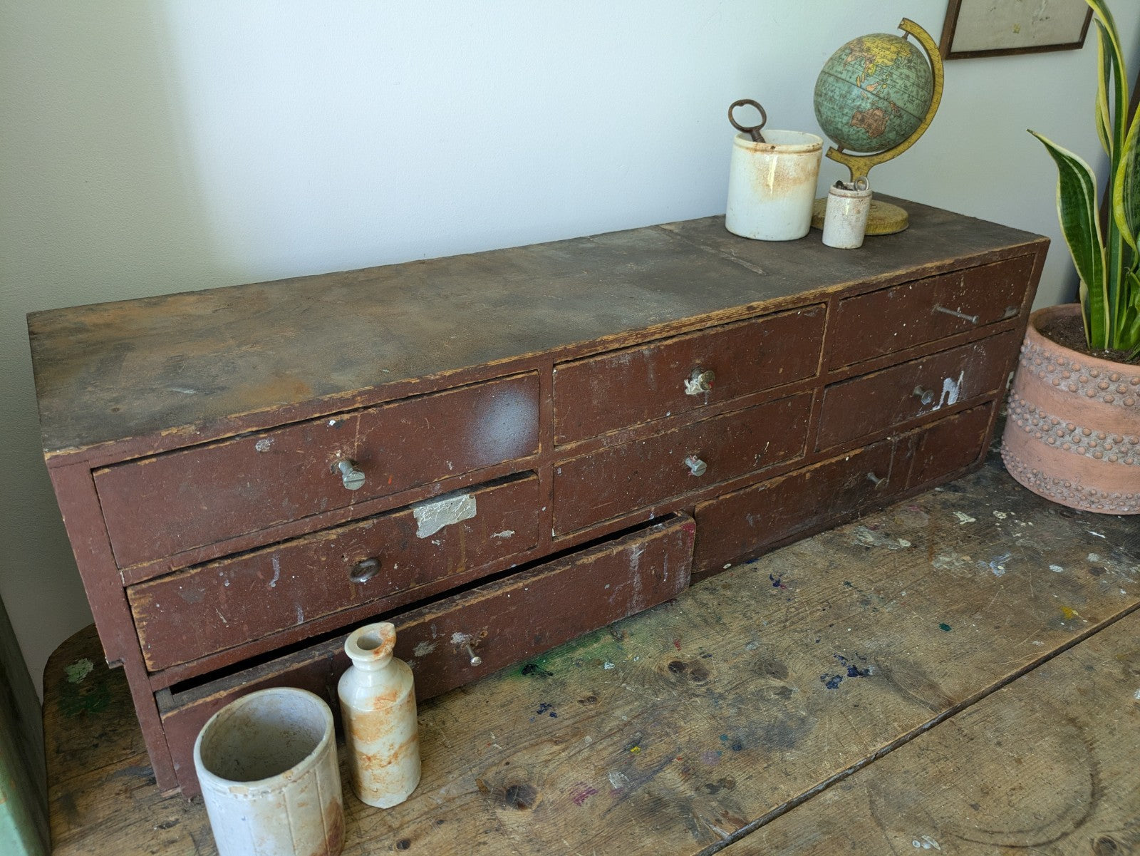 Antique Engineers Bank Of Drawers Apothecary Cabinet Chest Of Drawers Garage Vtg