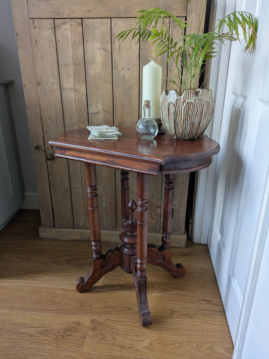 Antique Mahogany Side Table Hall Lamp Turned Legs & Finial Base Victorian C1890