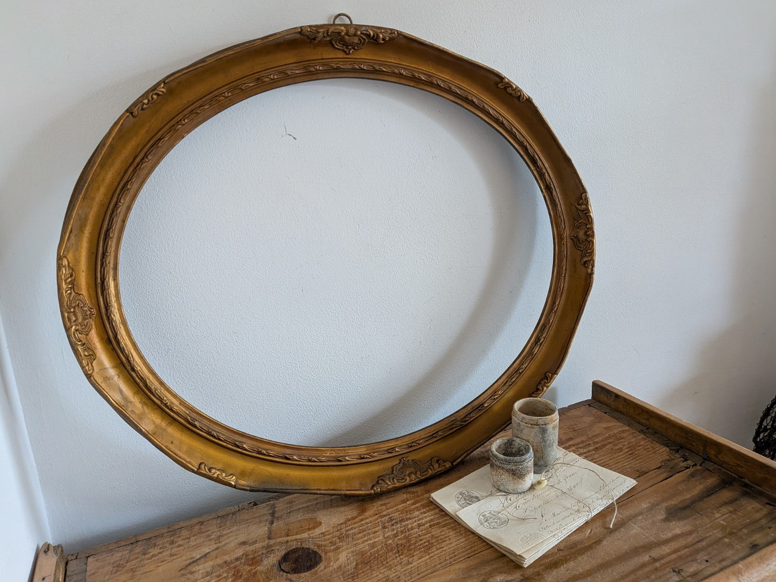 Antique Victorian Cast Metal Oval Gold Gilt Ornate Baroque Picture Frame Rococo