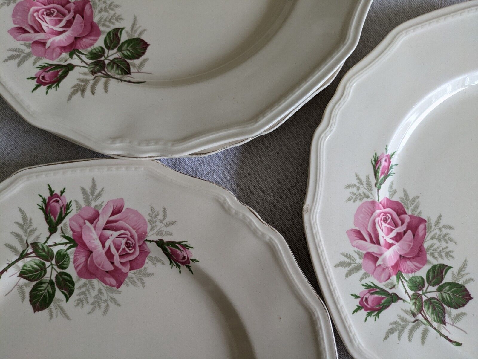 6x VINTAGE ALFRED MEAKIN SANDRINGHAM CABBAGE ROSE DINNER PLATE UP CREAM SHABBY 