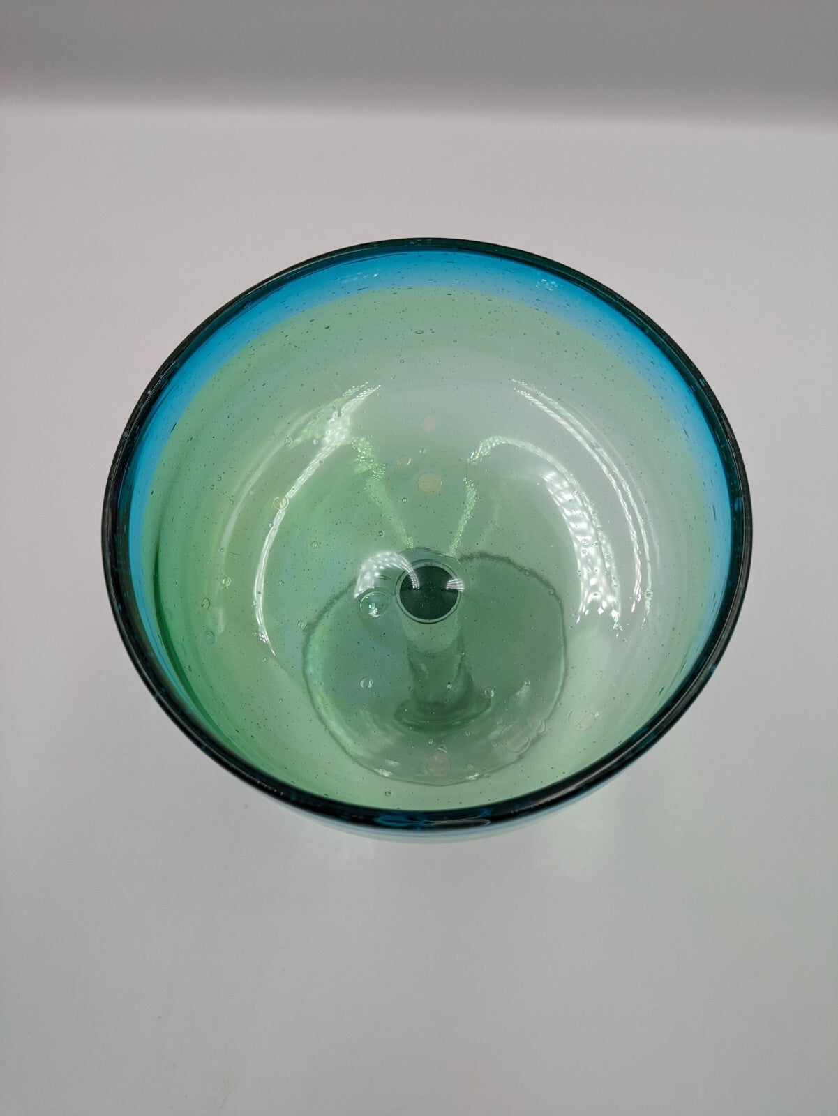 Vtg Hand Blown Aqua Blue and Green Margarita Glasses Two Toned Glass Bubbles Vgc