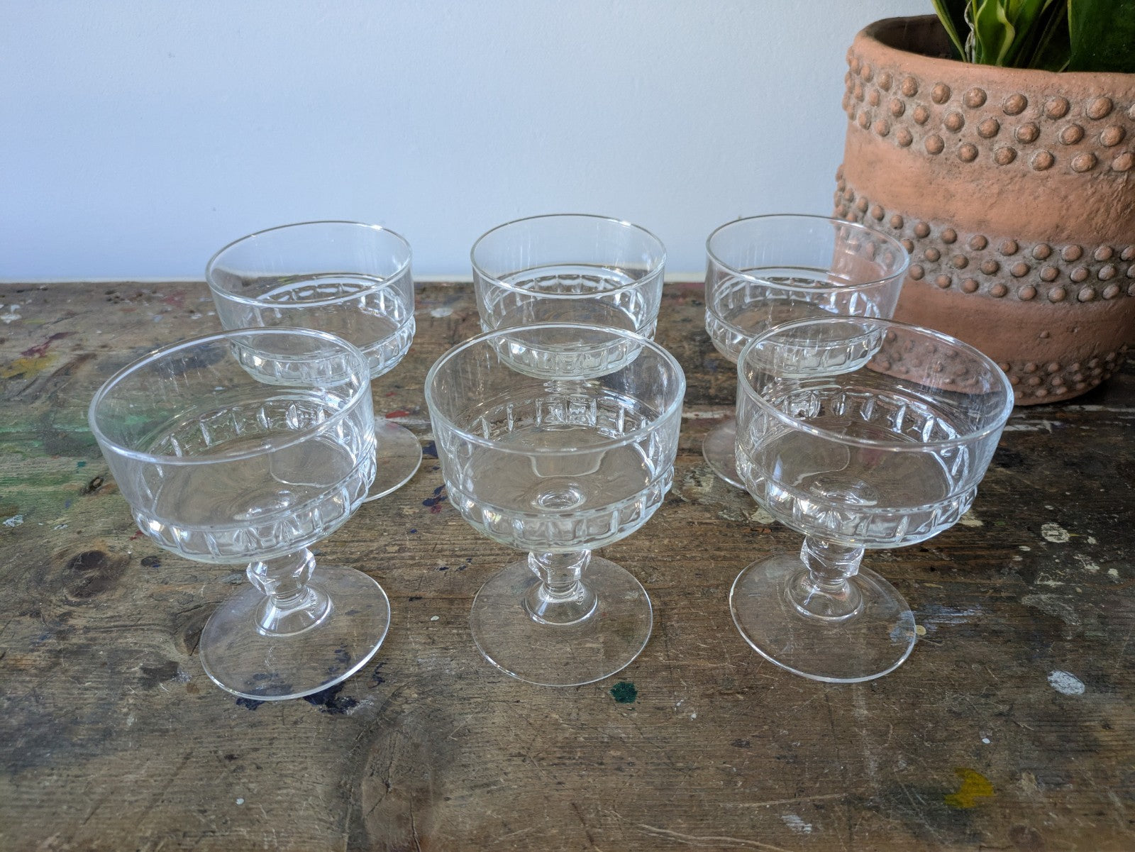 6x Vintage Champagne Luminarc French Crystal Glasses Set Pudding Dishes  Quality