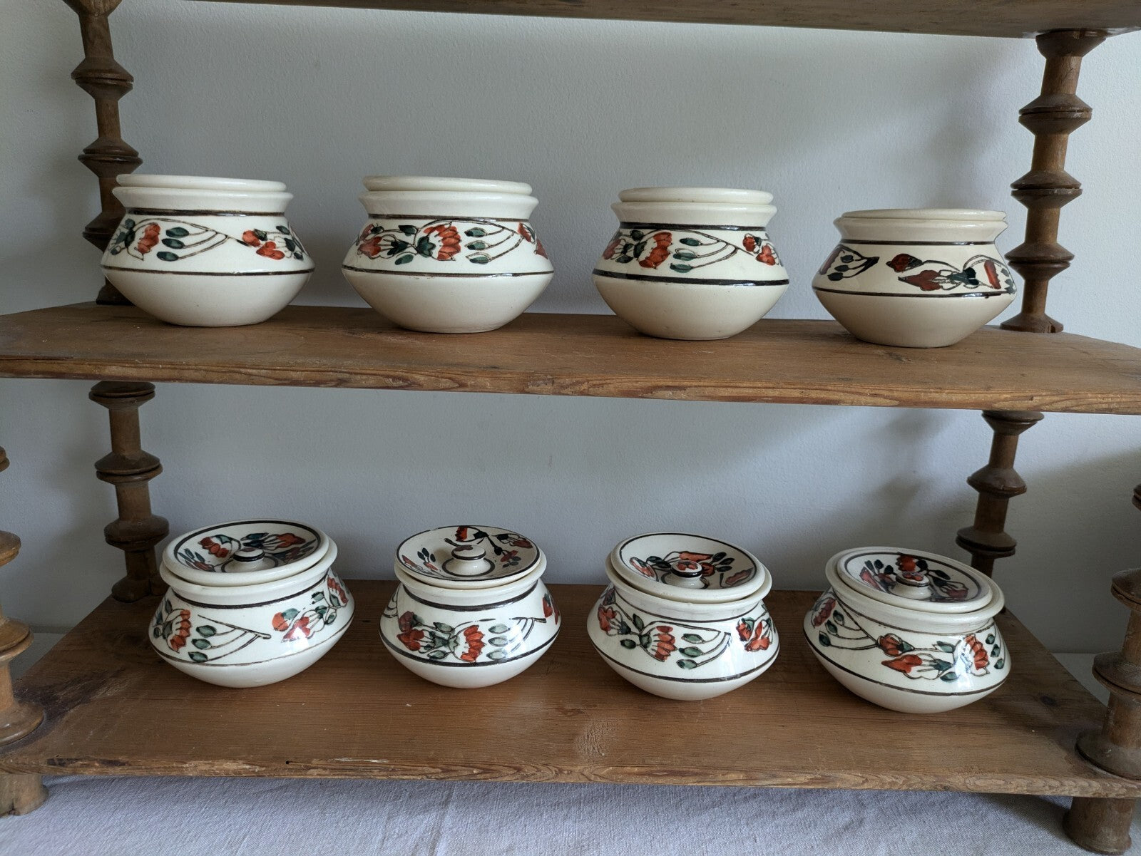 8 x Vintage Boho Ceramic spice Jars with  Lids Patterned Pots Candle Holders Vgc