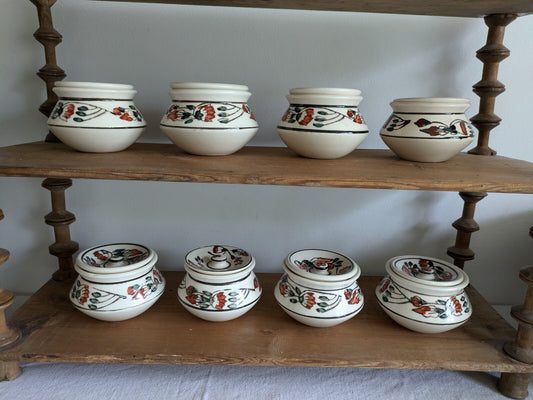 8 x Vintage Boho Ceramic spice Jars with  Lids Patterned Pots Candle Holders Vgc