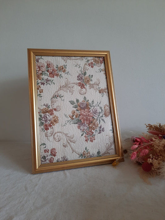 Floral picture Frame Wallpaper Sample gift framed Rare French Vtg Original Gold