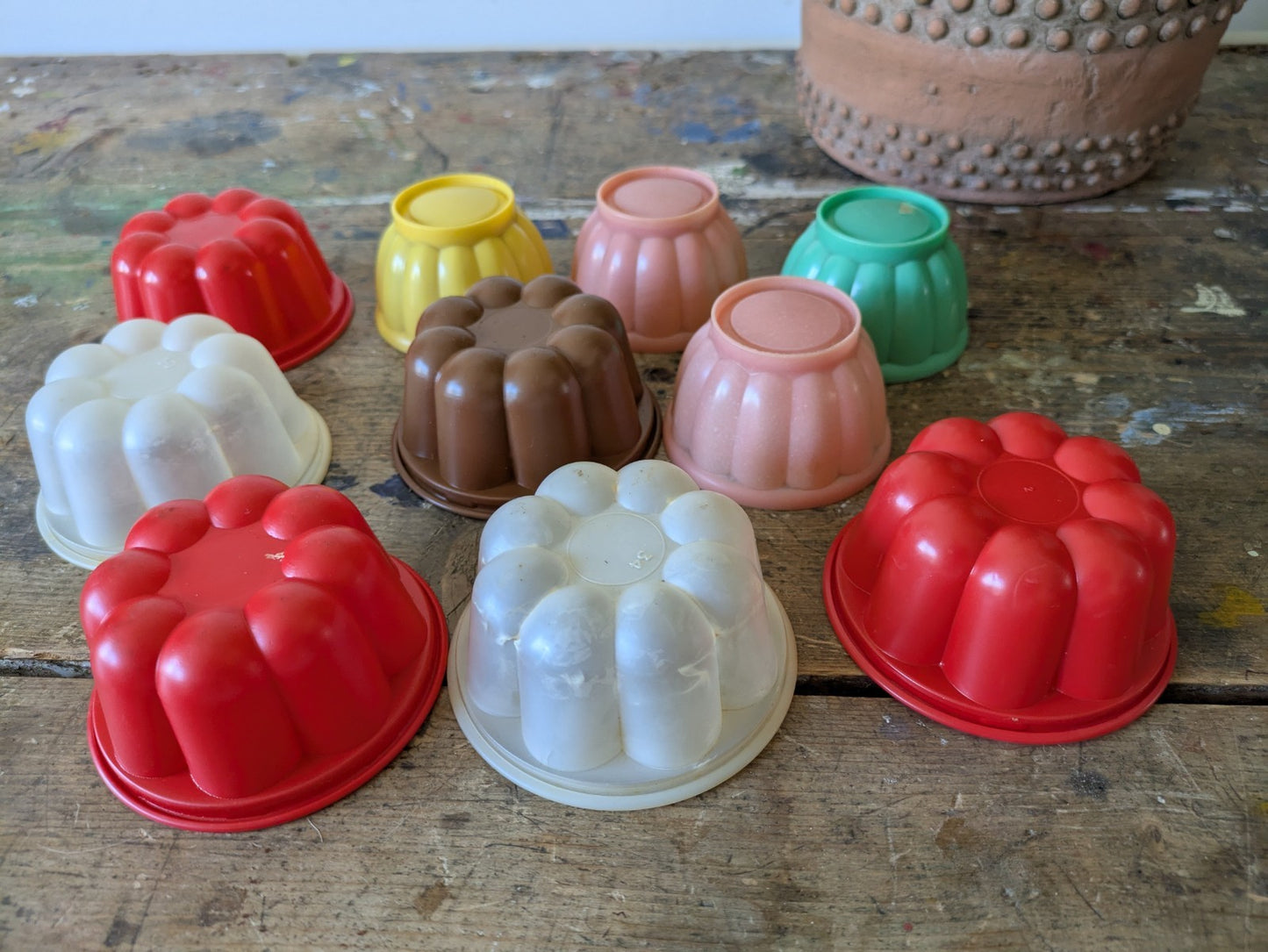 10x Vintage Plastic Jelly Moulds Coloured Mixed Party Birthday Retro 80s Kitchen