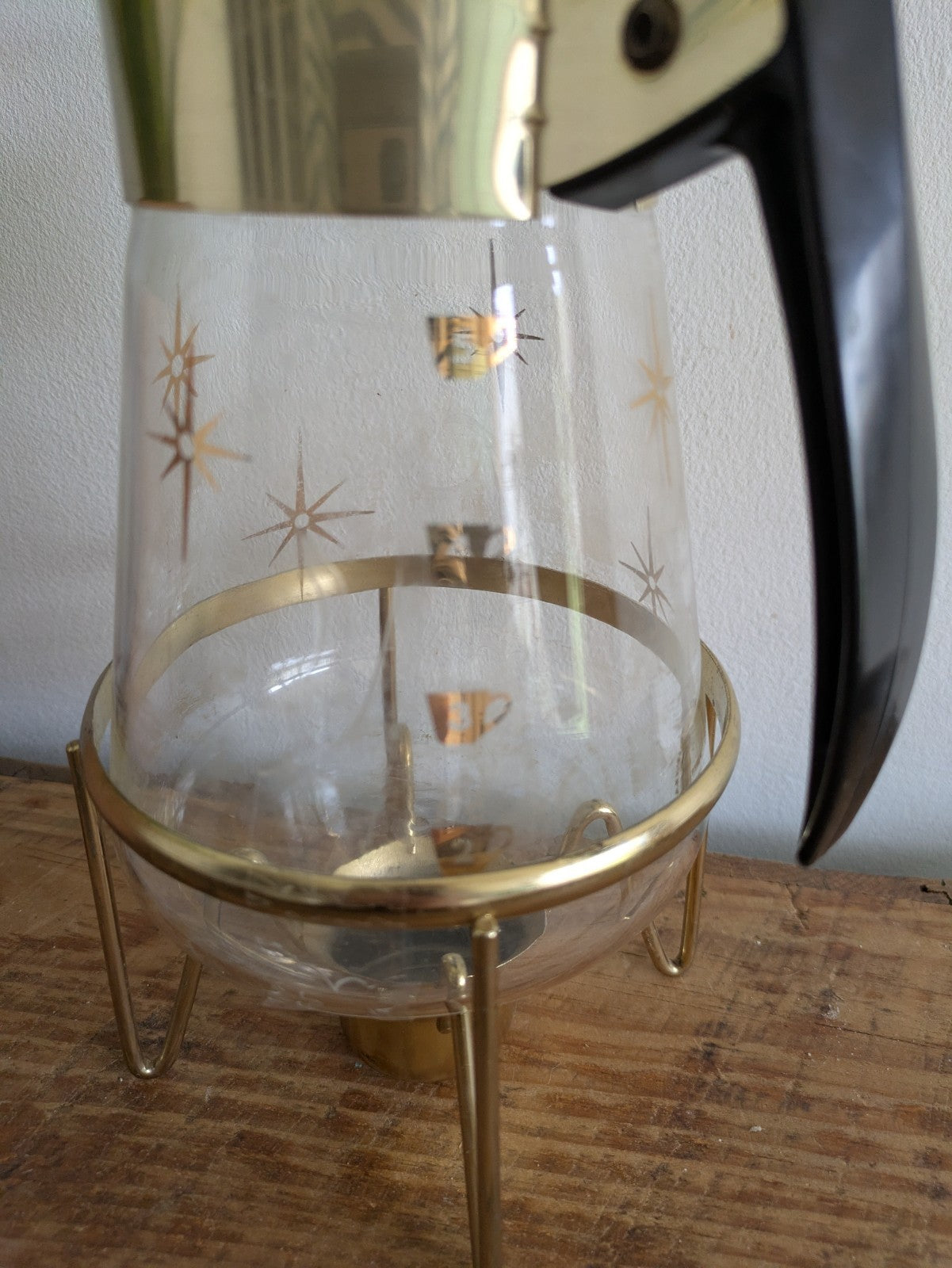 Corning Pyrex Coffee Carafe 1960s Atomic Starburst 6 Cup Candle Warmer Stand Vtg