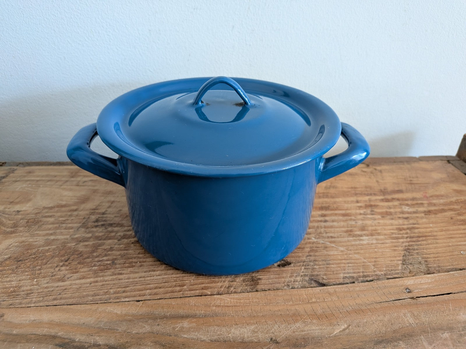 Enamel Saucepan Cobalt Blue Enamel Pot Yugoslavia Small Vintage Lid Pan Pot Vgc