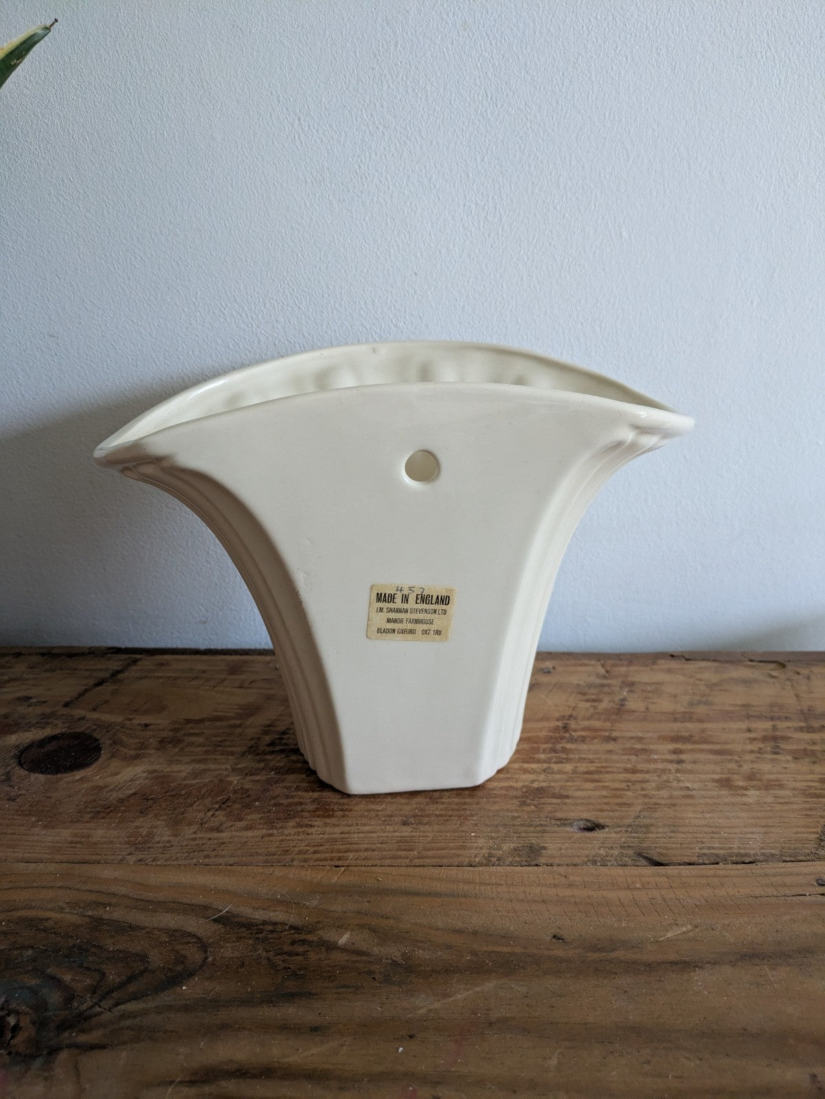 Large Fluted Ceramic White Wall Pocket Vase JM SHANNAN STEVENSON Planter Vintage