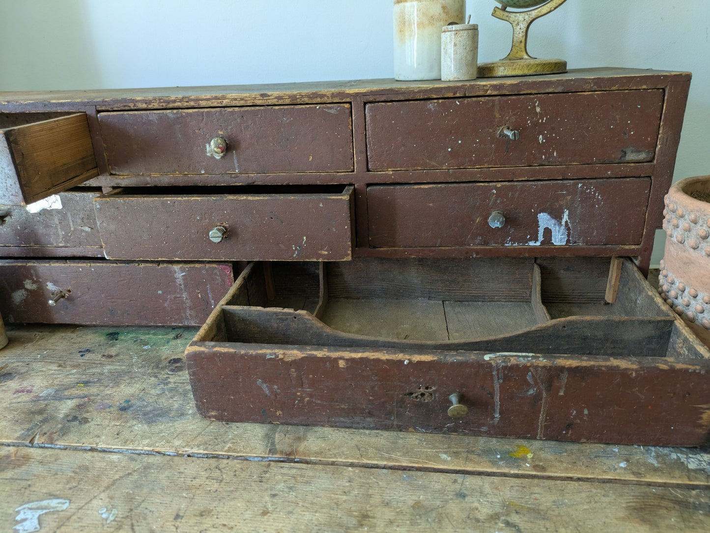 Antique Engineers Bank Of Drawers Apothecary Cabinet Chest Of Drawers Garage Vtg