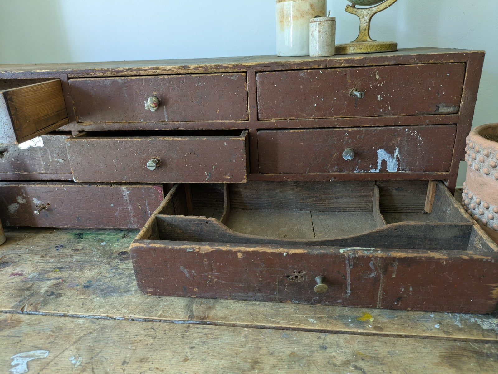 Antique Engineers Bank Of Drawers Apothecary Cabinet Chest Of Drawers Garage Vtg
