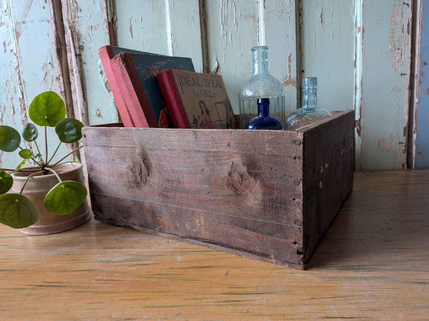 Vintage Danish Lard Board Wooden Box  Crate Storage Prop Kitchen Advertising 