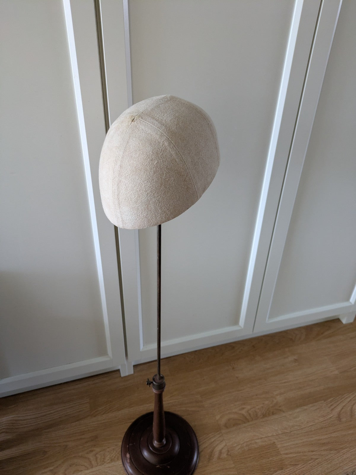 Antique Milliners Canvas Hat Block Haberdashery Shop Display Wooden Adjust Stand