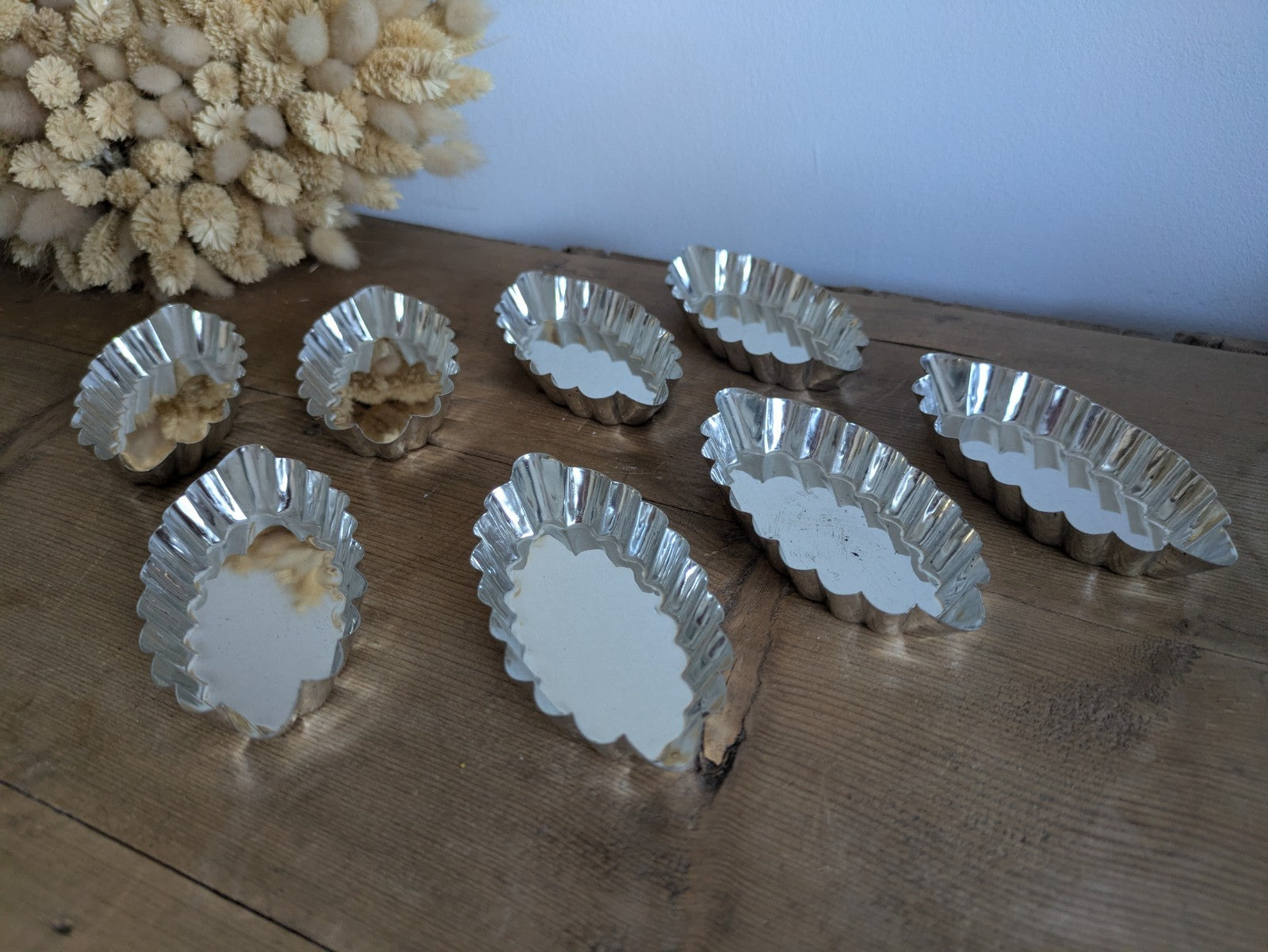 8 Metal Small Mini Fluted Tart Boat Barquette Chocolate Baking Molds OBLONG VTG 