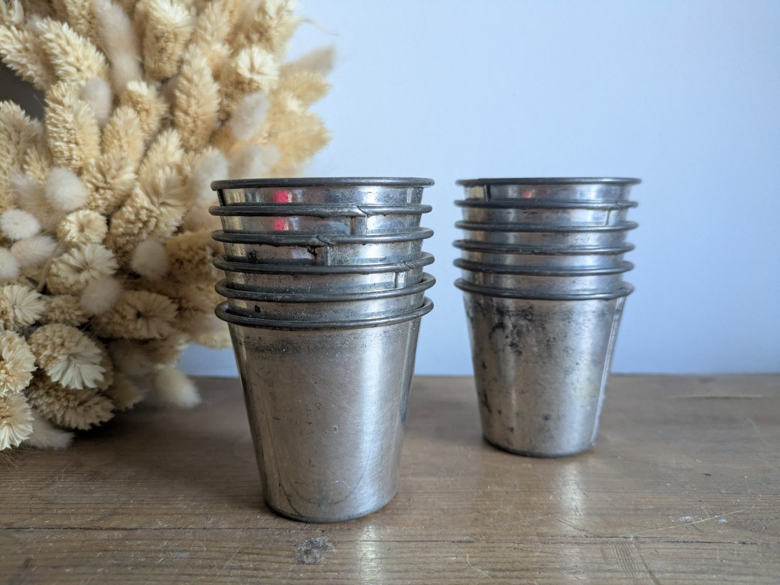 12 Vintage Tin Alloy Dariole Timbale Mould Cups Baking Cake Dessert Bakery Retro