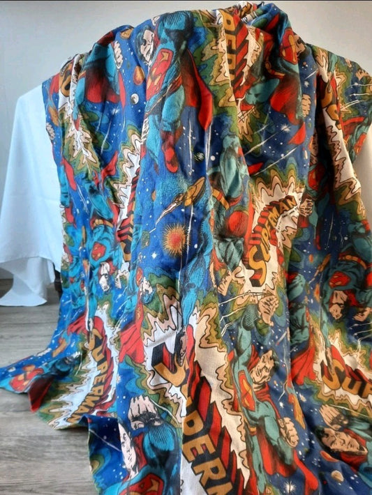 Vintage SUPERMAN DC Comics 1979 curtains childrens superhero 139cmD 163cmW retro