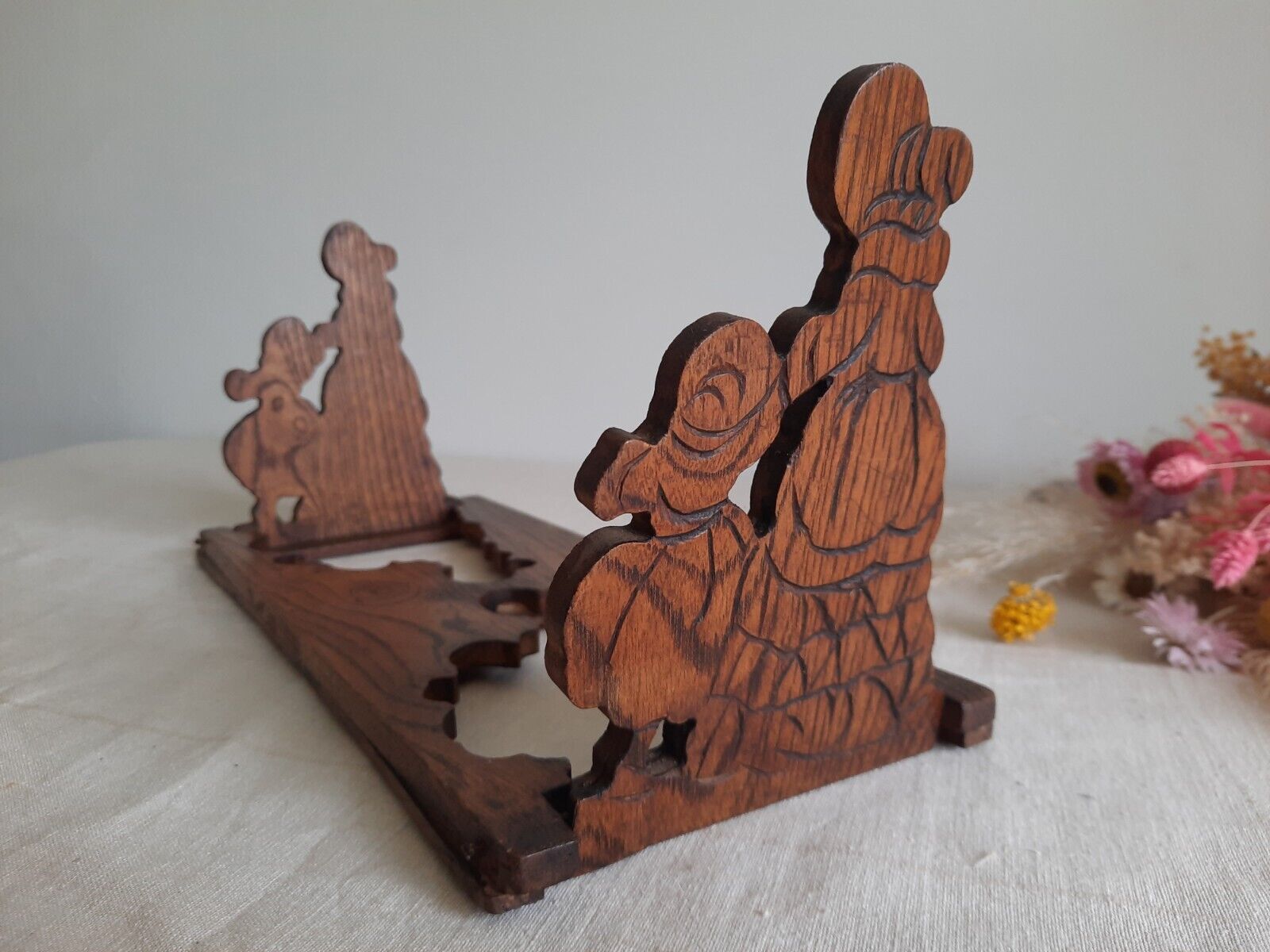 Vintage Wooden 1930s Crinoline Lady Folding Book Rack Case Tabletop Trough Deco