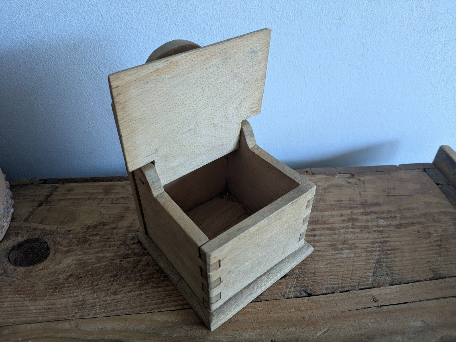 Antique Vintage Wooden Candle Salt Box Wall Sconce Key Gothic Original Old Shelf