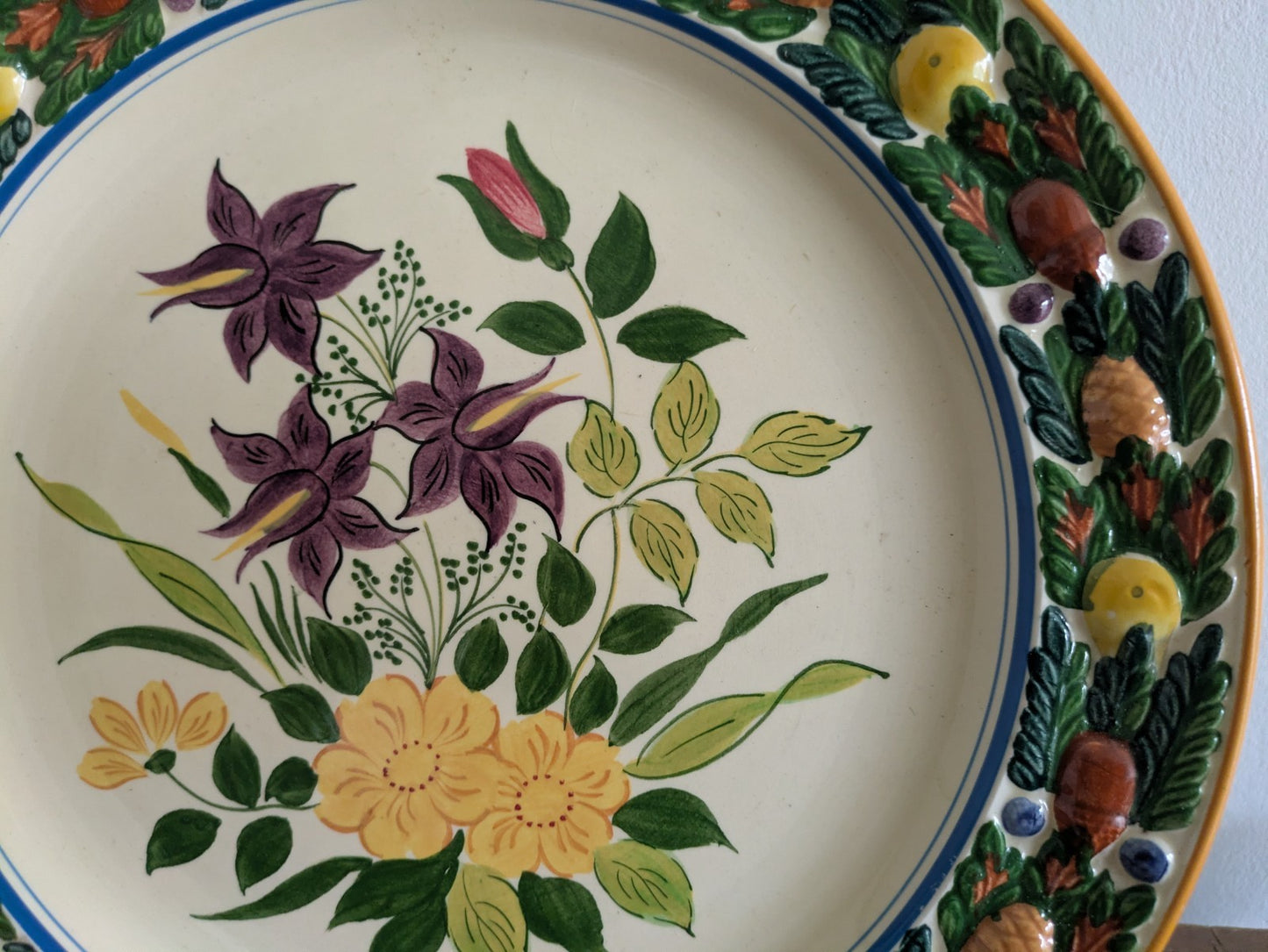 Royal Adams Ivory Titian Ware Dinner Plate Hand Painted Foliage Border Floral!!