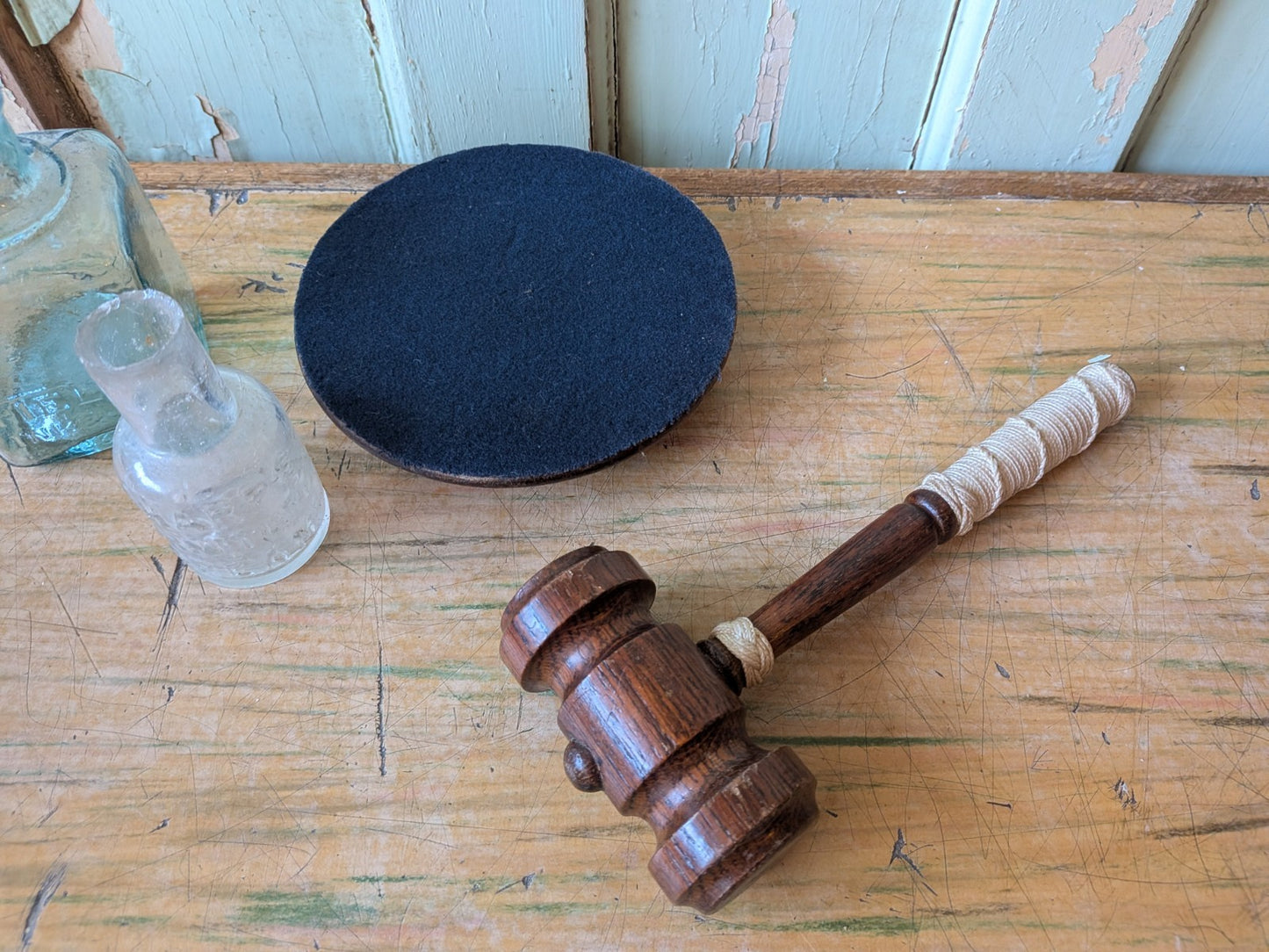 Vintage Wooden Gavel and Block Set Gift Auctioneer Judge Court Prop TV Film Vgc