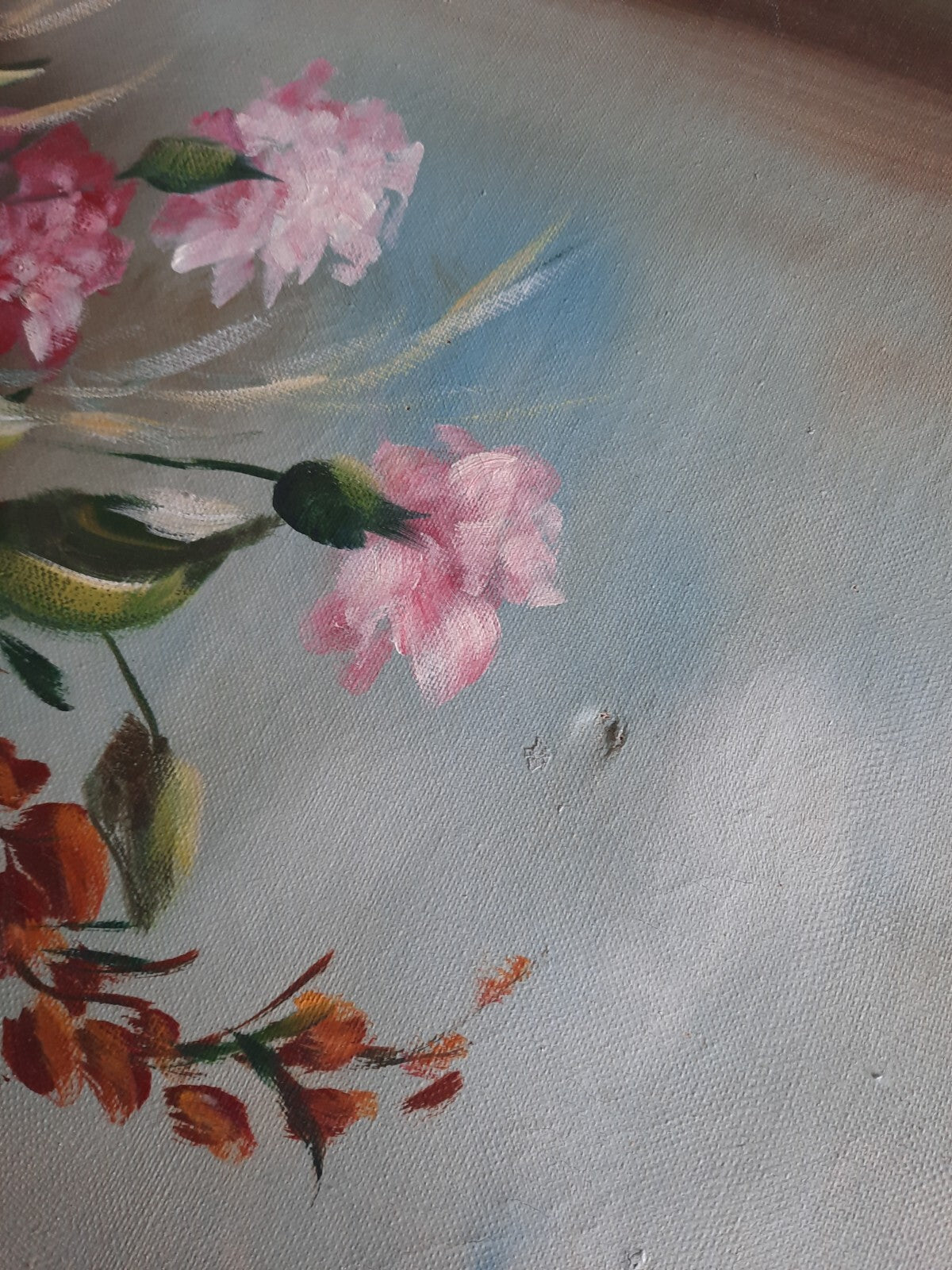 OLD ANTIQUE LANDSCAPE PAINTING OIL ON CANVAS BOUQUET FRENCH VINTAGE Shabby Chic 
