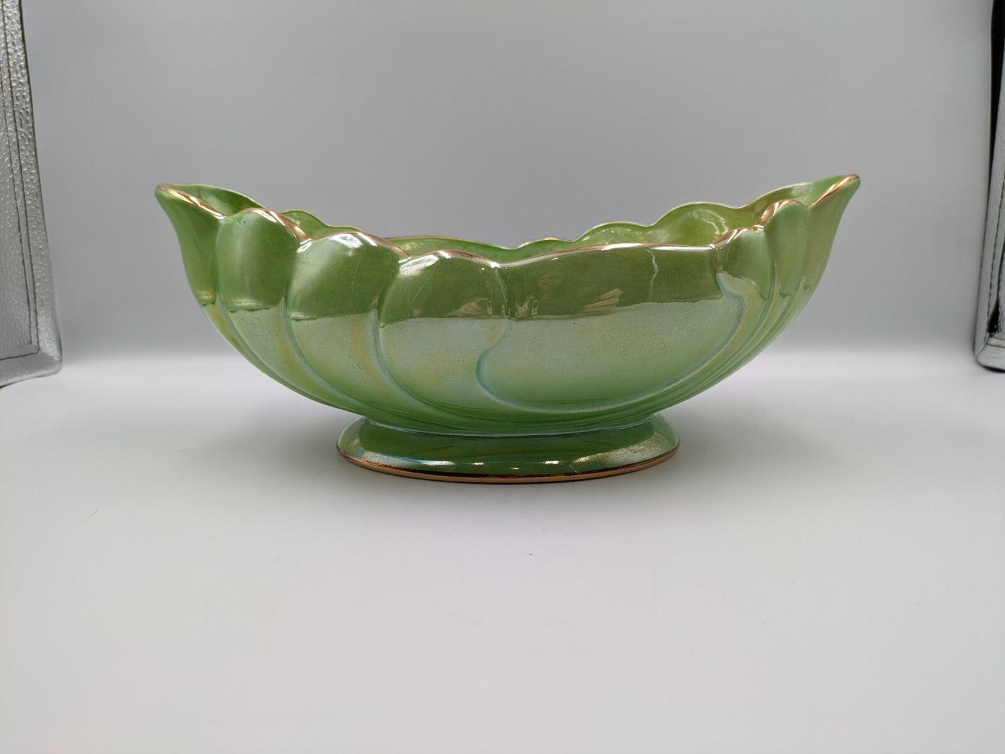 VINTAGE ART DECO MALING GREEN OMBRE LUSTRE WARE MANTLE VASE LARGE RETRO RARE OLD