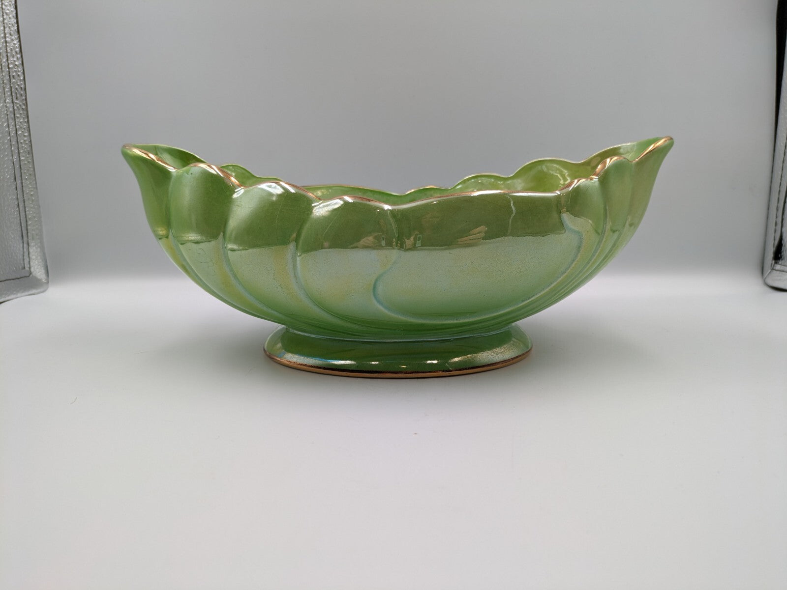 VINTAGE ART DECO MALING GREEN OMBRE LUSTRE WARE MANTLE VASE LARGE RETRO RARE OLD