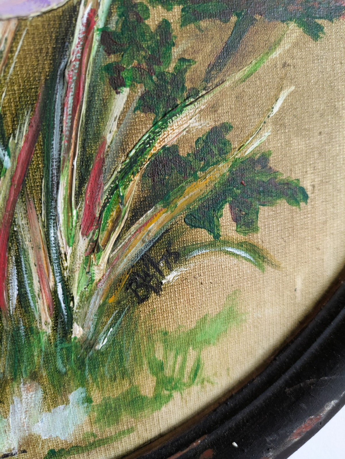 Original Signed Oil Painting - Oval Floral Signed by Betts? Vintage Antique Old