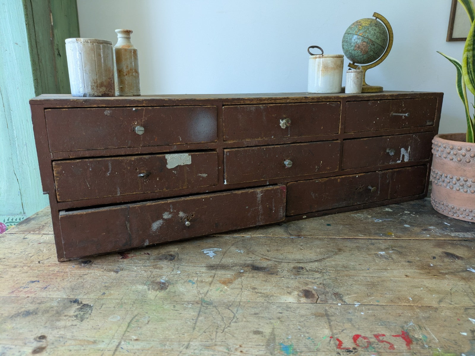 Antique Engineers Bank Of Drawers Apothecary Cabinet Chest Of Drawers Garage Vtg
