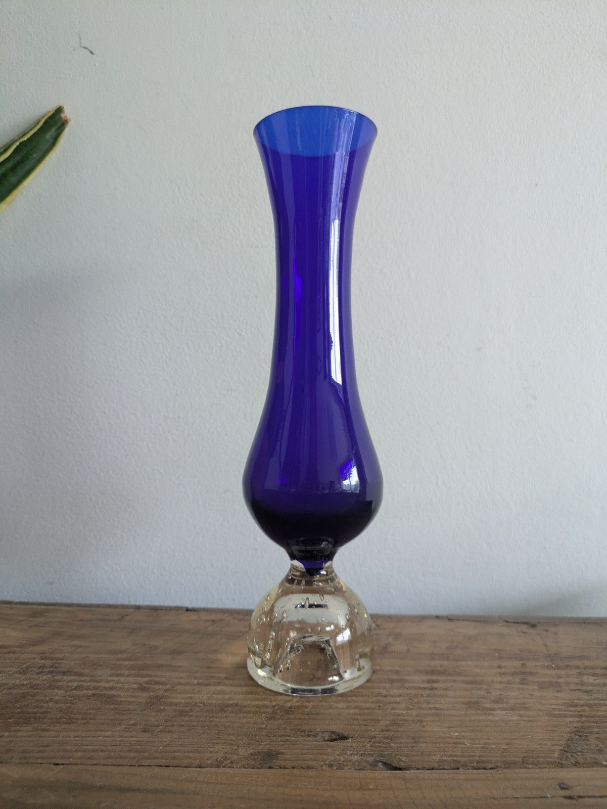 Cobalt Blue / Clear Glass Bubble Flower Stem Bud Vase Vintage Retro Mid Century 