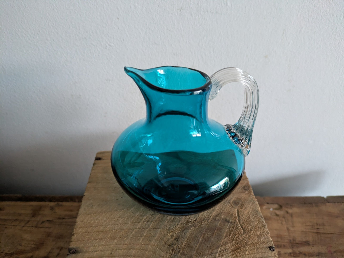 Rare Vintage Whitefriars Kingfisher Blue Sparrow Spout Celery Handle Jug No 9617