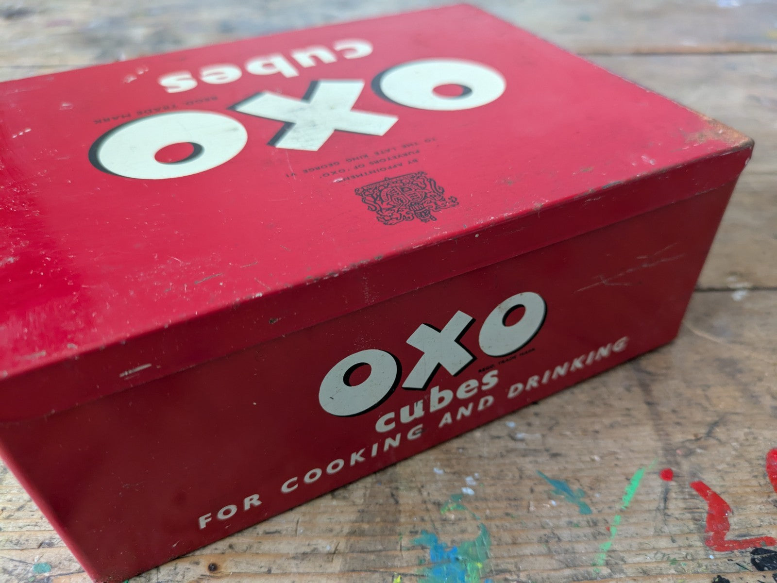 Vintage 1950s OXO Tin Box Metal Storage Advertising Red Kitchen Prop 24 Cube 