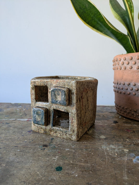 Vintage Retro AGR 1973 Glazed Cube Ceramic Plant Pot Brutalist Mid Century Vgc