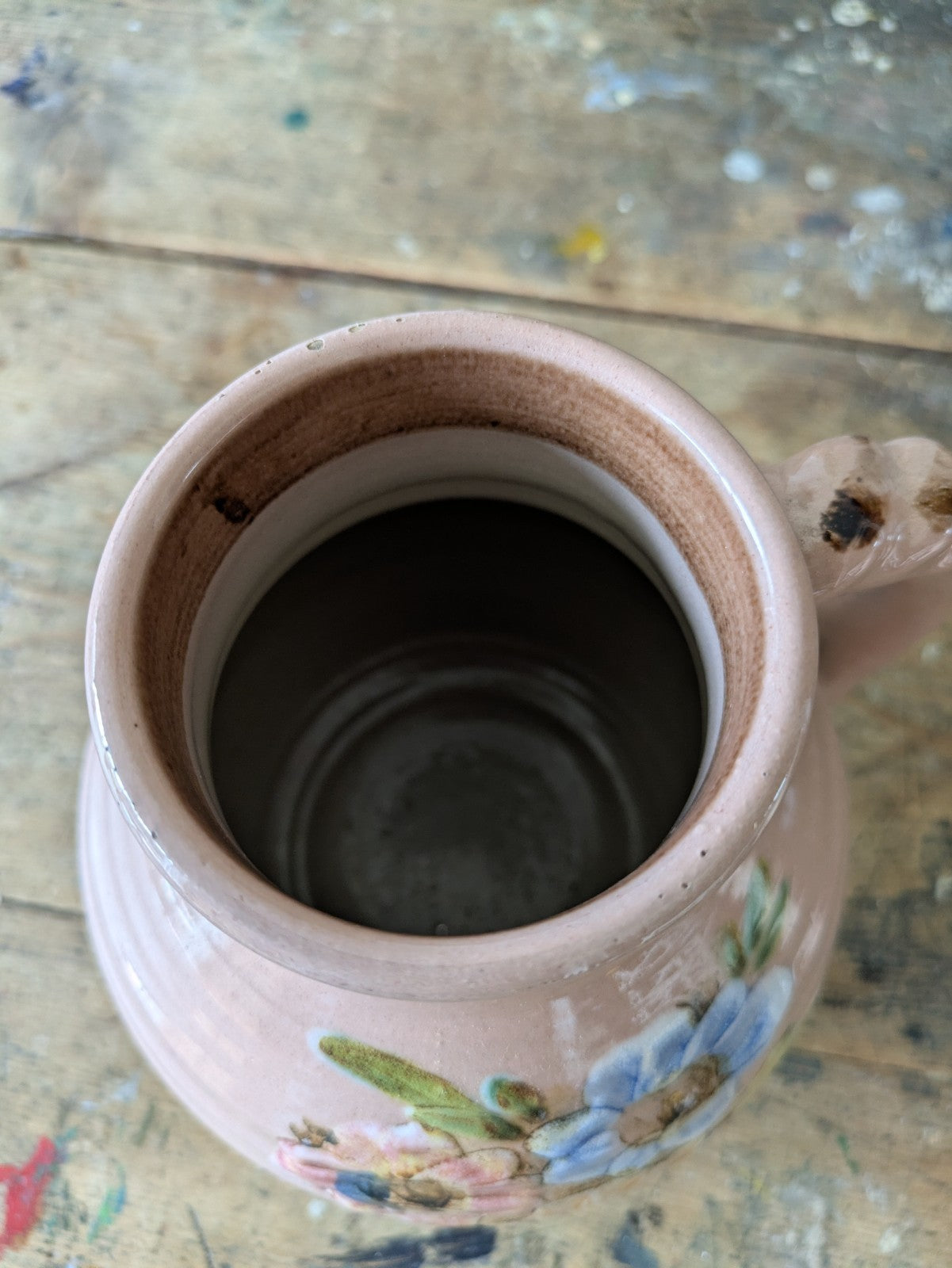 Beautiful vintage Bourne Denby stoneware floral jug/vase Pink Dogwood Ribbed Vgc