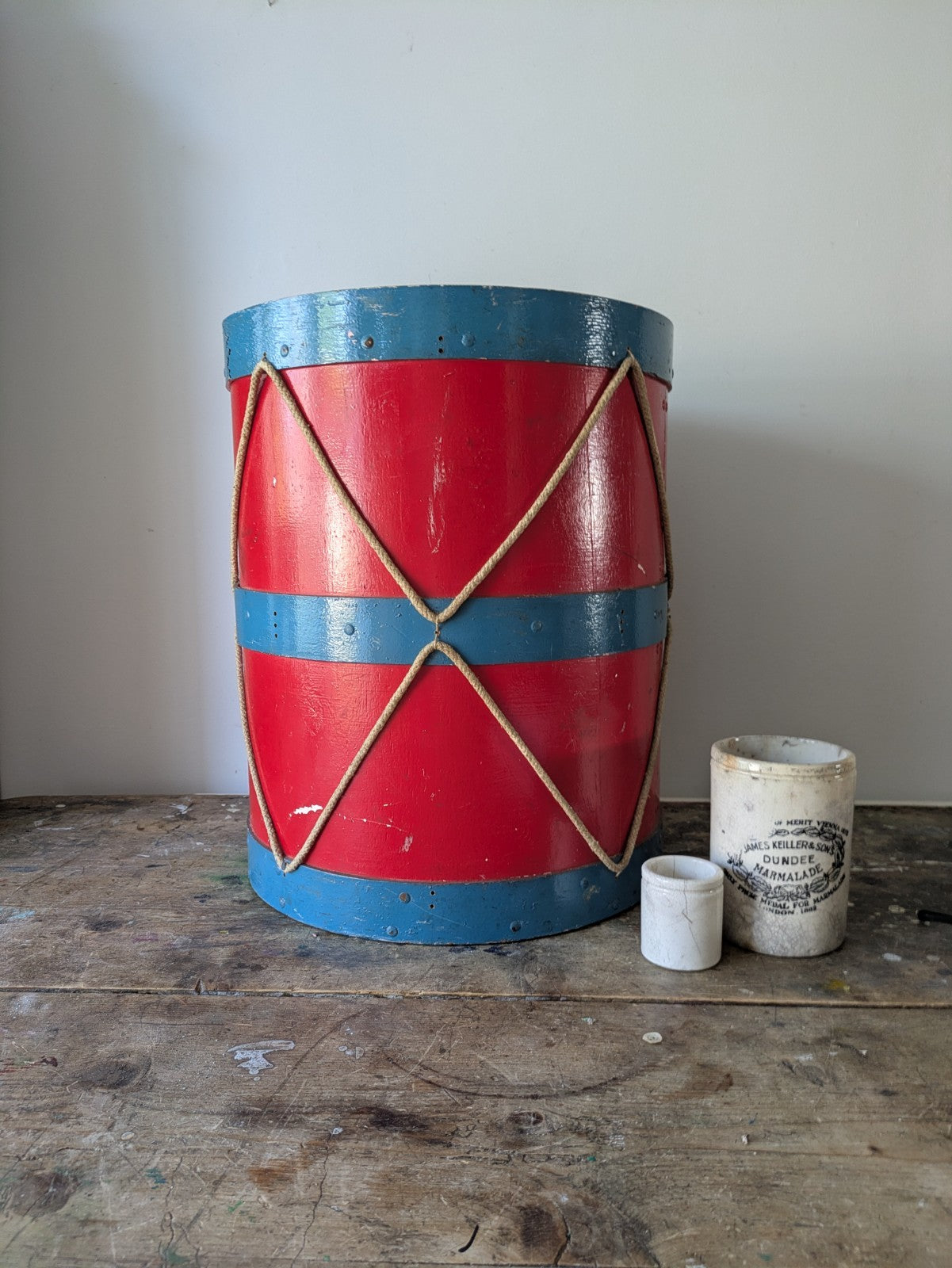 Vintage Drum Percussion Instrument Barrel Planter Table Xmas Tree Holder Stand 