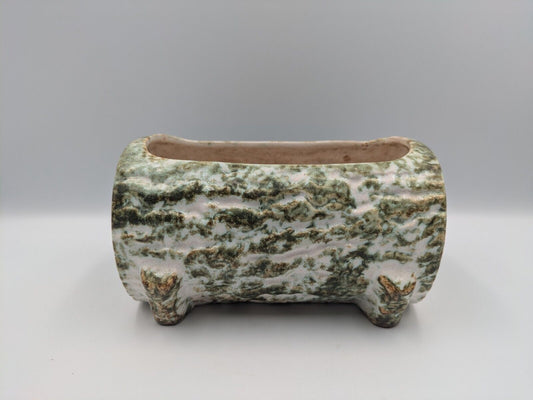 Tree Bark Green Pottery Figural Woodland Glaze Log Planter Vintage Retro Mantle