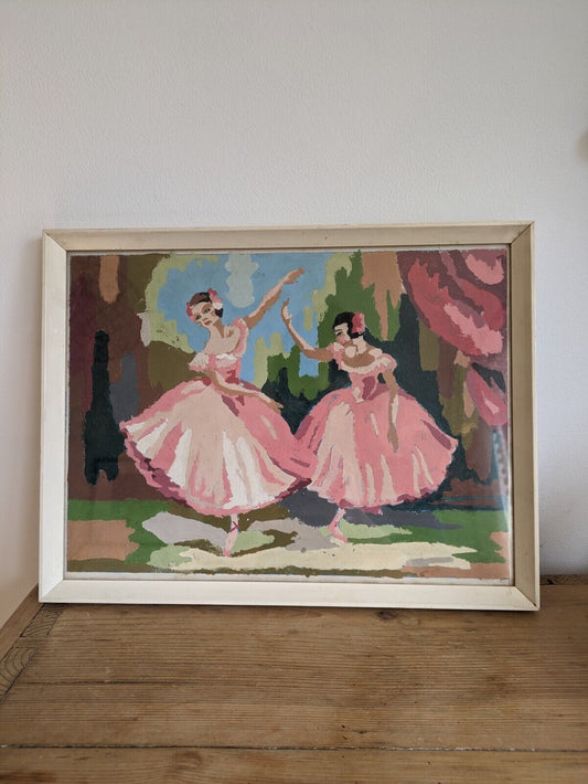 Vintage Mid-Century Paint by Number Ballerina Ballet Picture Framed Kitsch Frame