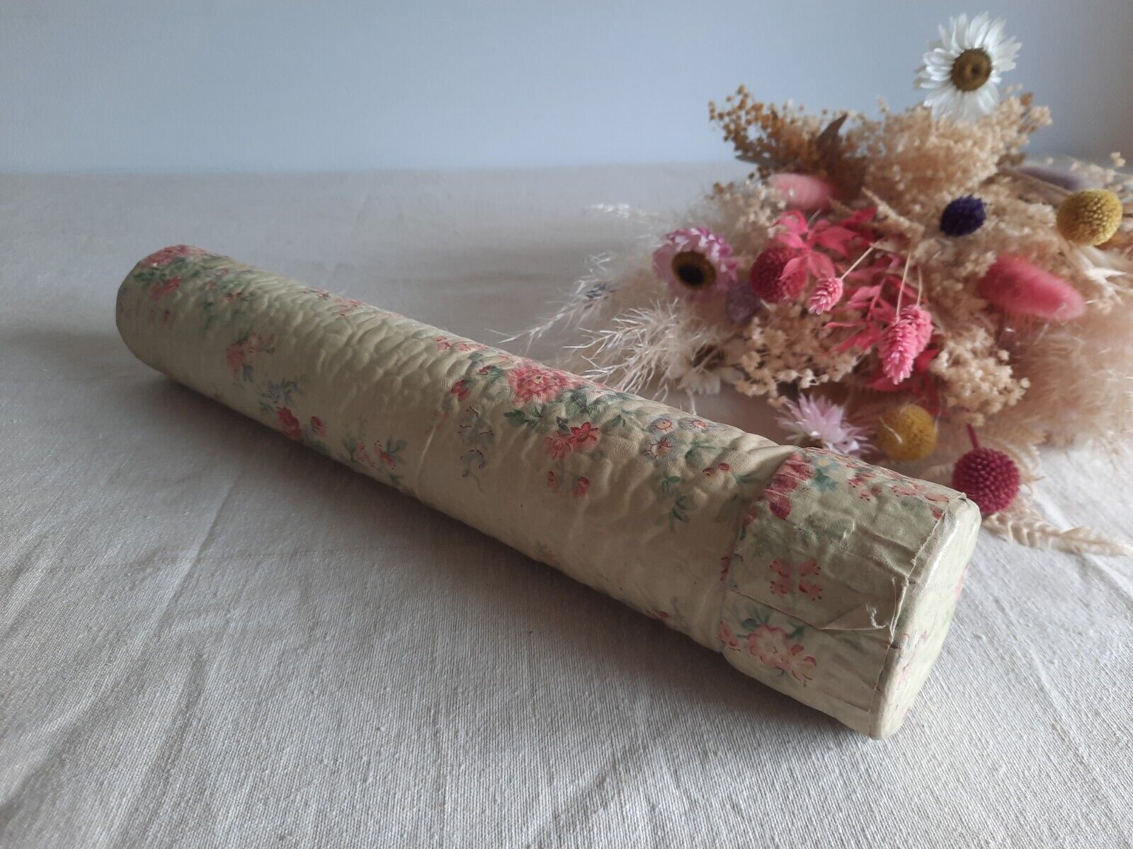 Vintage Knitting Needle Floral Case Rose Fabric Tube Rare Antique French Shabby 