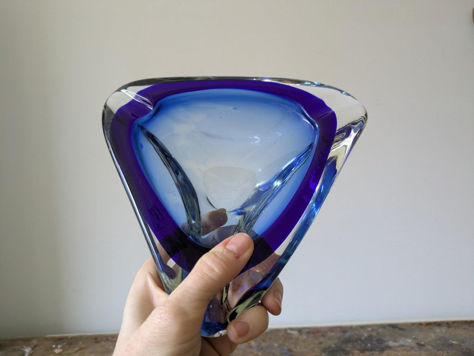 VINTAGE ITALIAN MURANO SOMMERSO  ART GLASS DISH MID CENTURY Modern Ash Tray BLUE