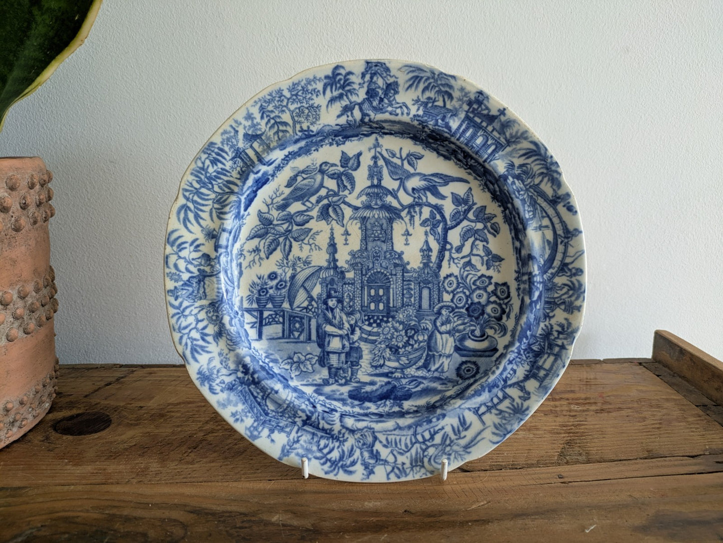 Early 19th Century Chinoiserie Blue & White Printed Plate Rare Antique Warrior