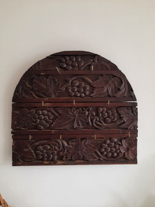 Anglo Indian Antique Wooden Carved Wall Hanging Hanger Hook Panel Hooks Keys Old