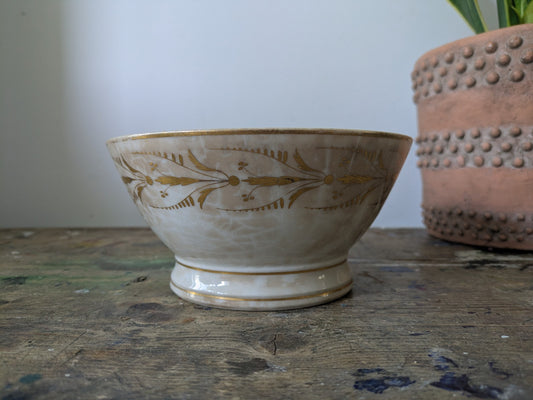 19th C. French Porcelain Round Serving Bowl Gilt Design c. 1800-50 Early Antique