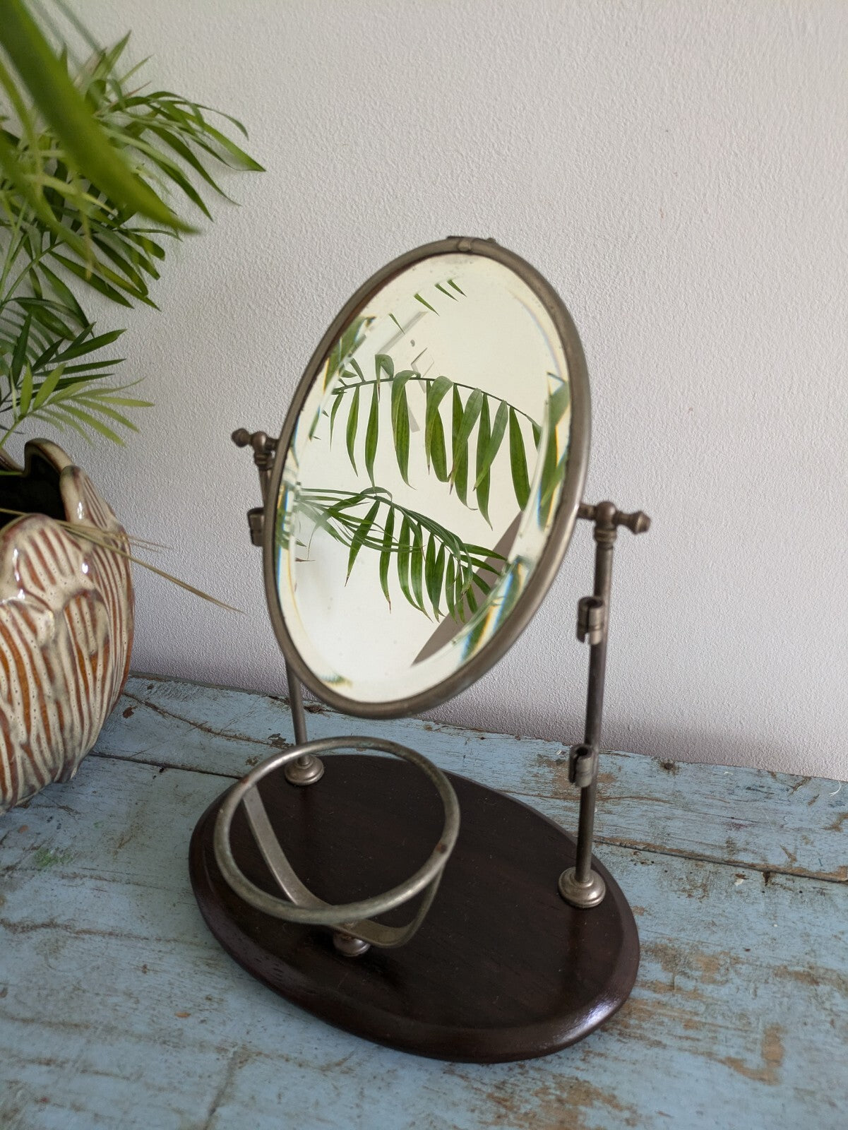 Vtg Art Deco Shaving Barber Mirror Tilt Barber Haircuts Antique 1920s 30s Stand 
