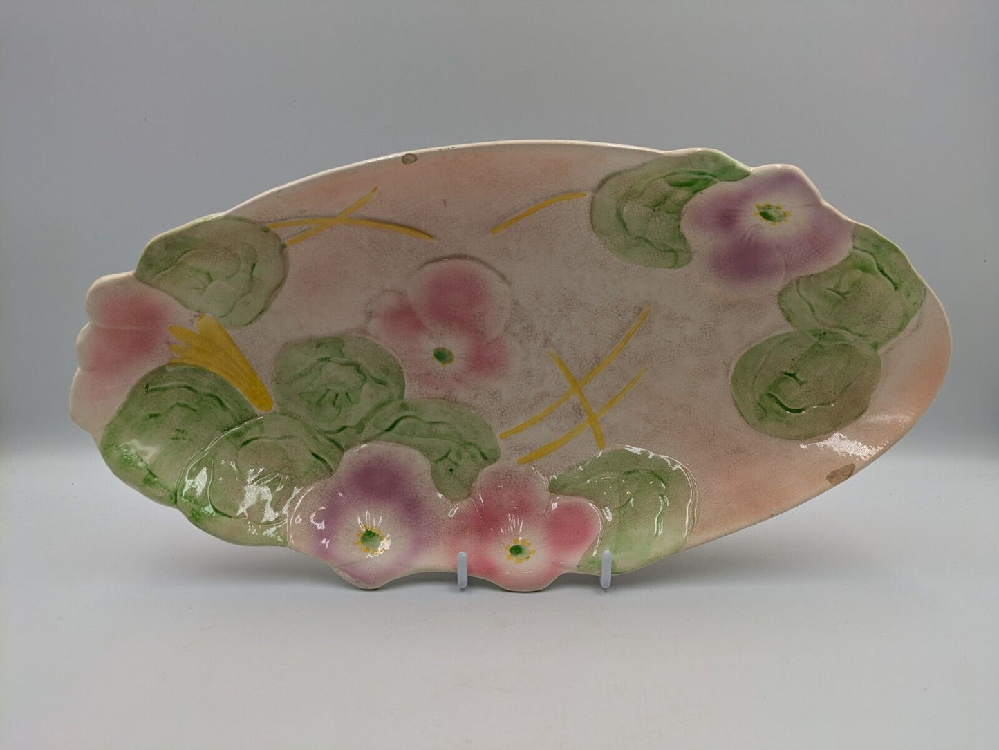 Art Deco 40s Vintage Ceramic Avon Ware Oval Serving Plate Floral Dish Relish 