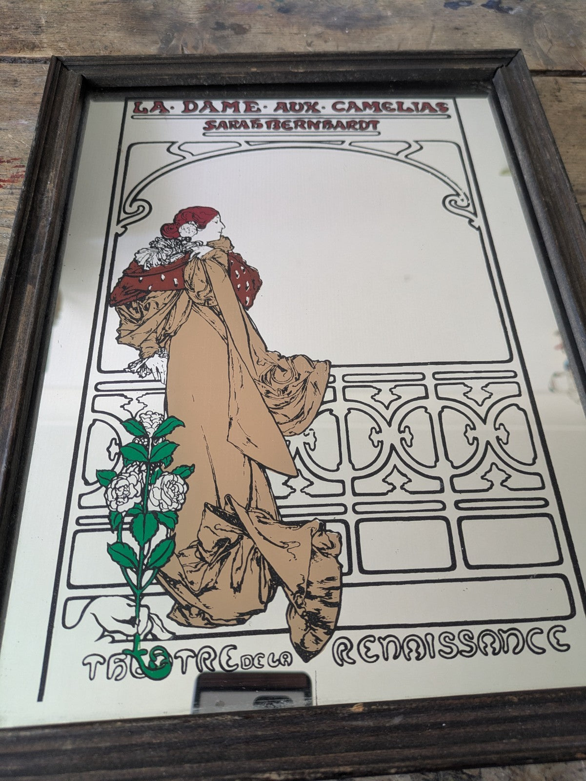 La Dame Aux Camélias Vintage Picture Mirror  Sarah Bernhardt Mucha French Retro 